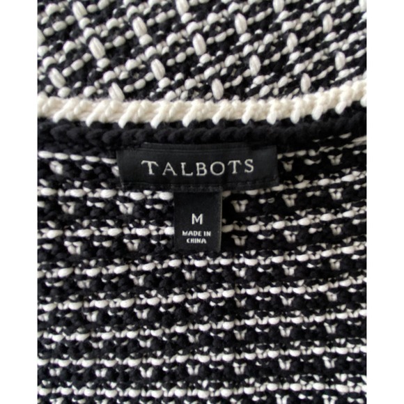 TALBOTS Black & White Heavy Knit Open Front Cardigan Sweater Jacket Size M - Picture 4 of 4